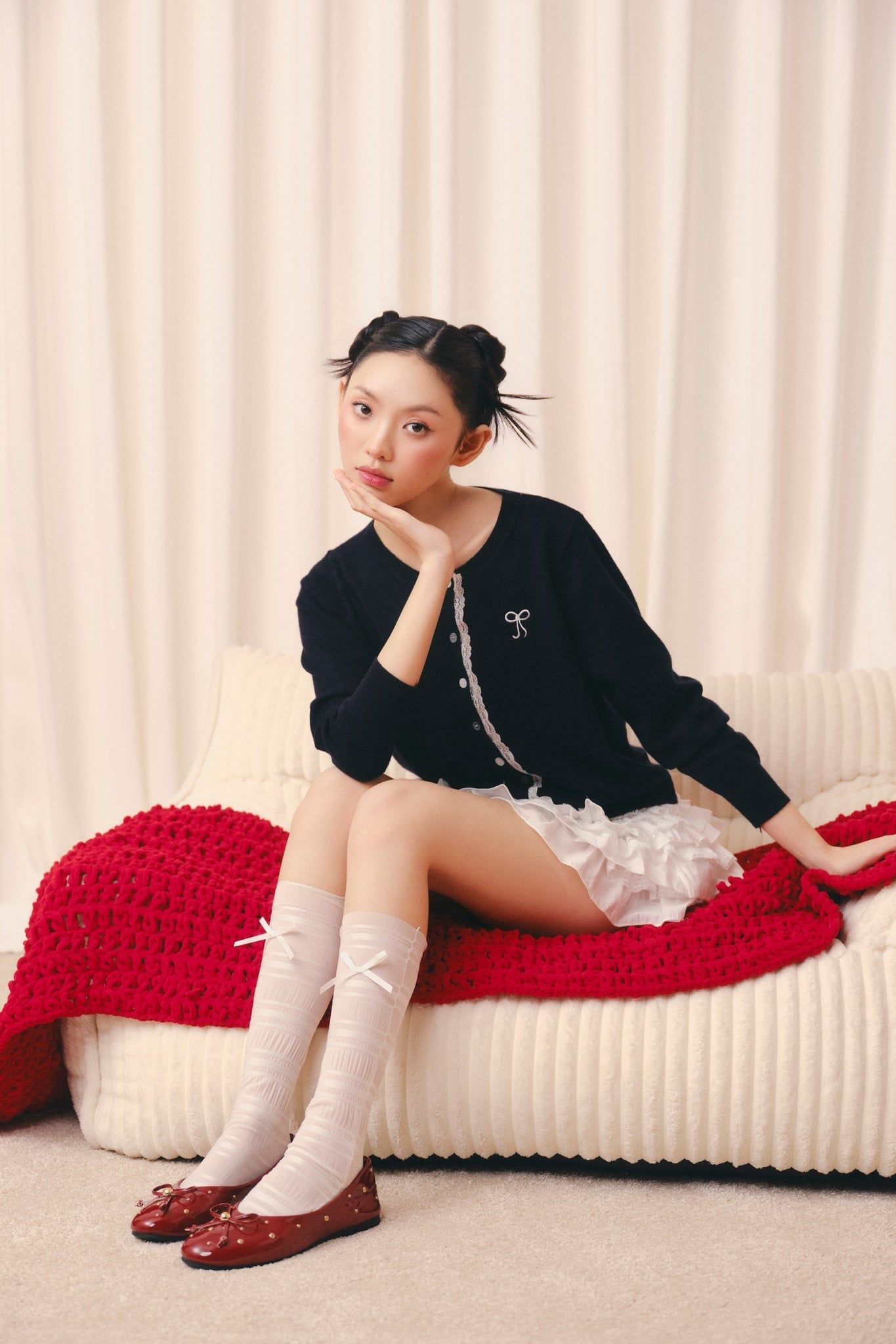 Áo len cardigan Navy Knit Round Neck Top