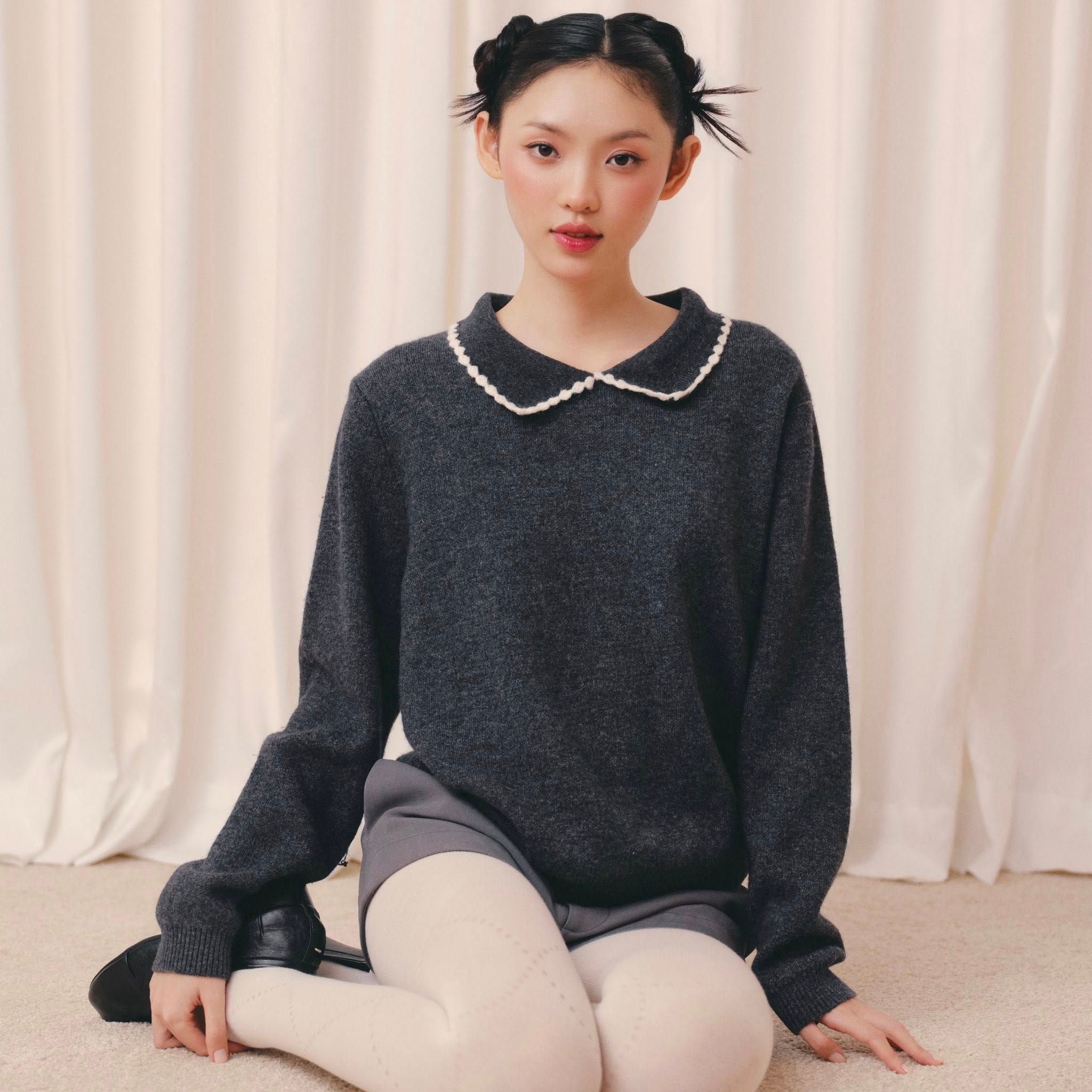 Áo len dệt kim cổ bèo Ruffled Collar Knit Top nhiều màu