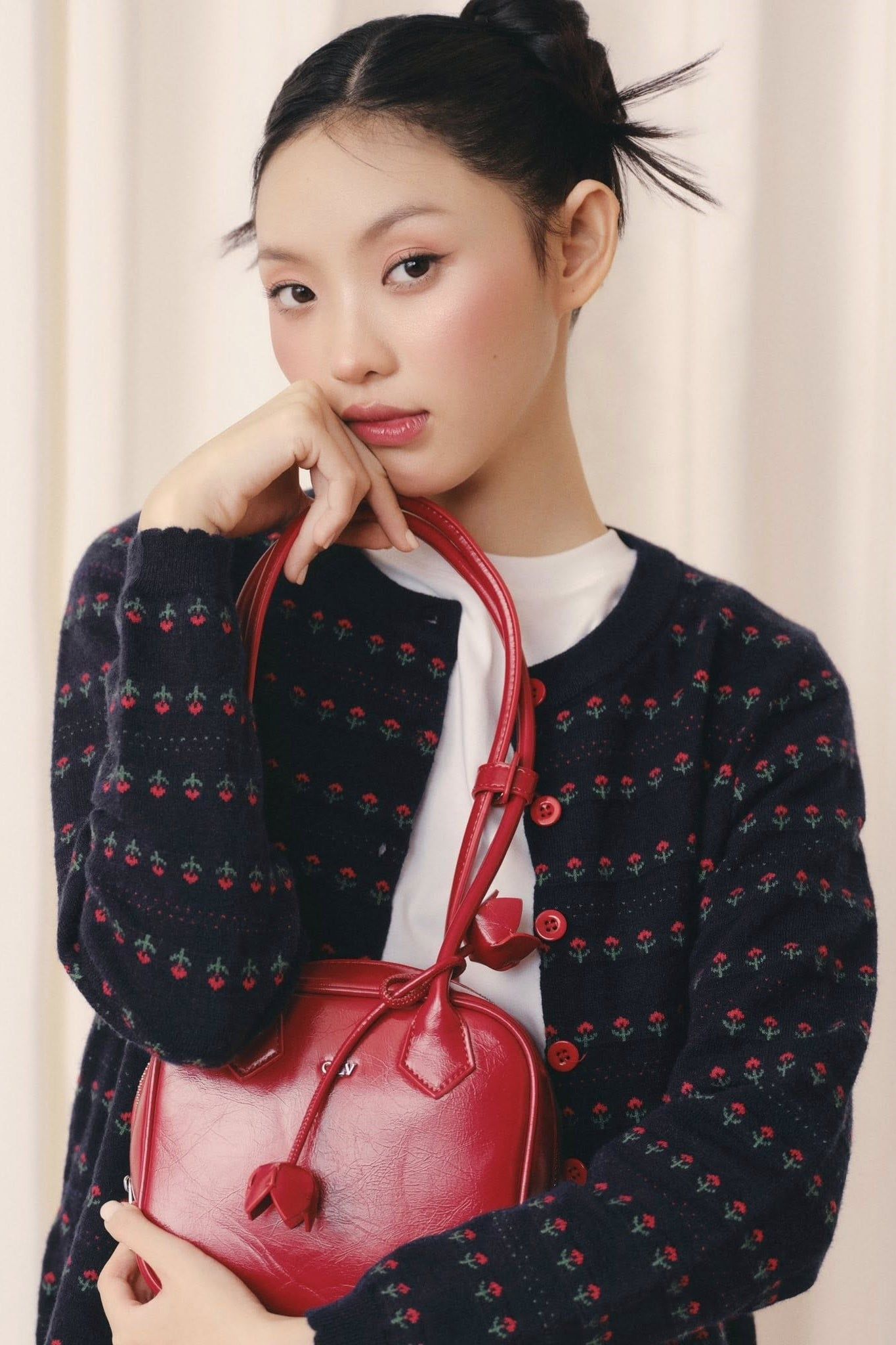 Áo len cardigan Navy Jacquard Knit Buttoned Top