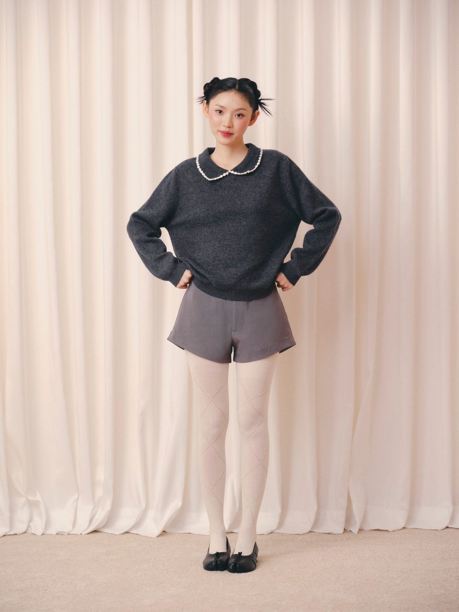 Áo len dệt kim cổ bèo Ruffled Collar Knit Top nhiều màu