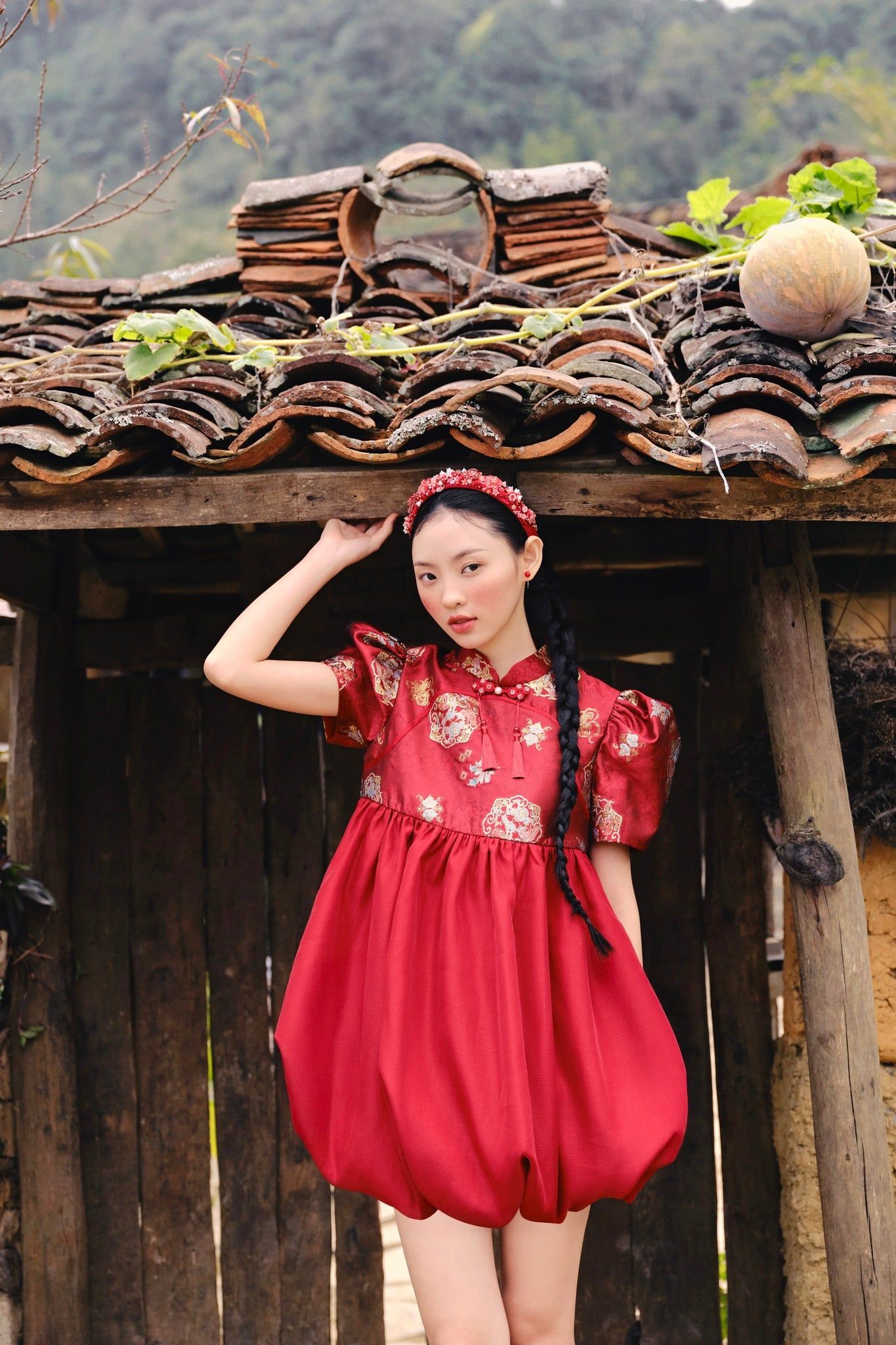 Váy babydoll tay bồng Nương Hoa