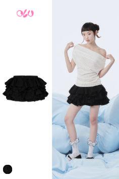 Chân váy Black Parachute Mini Tiered Ruffled Skirt