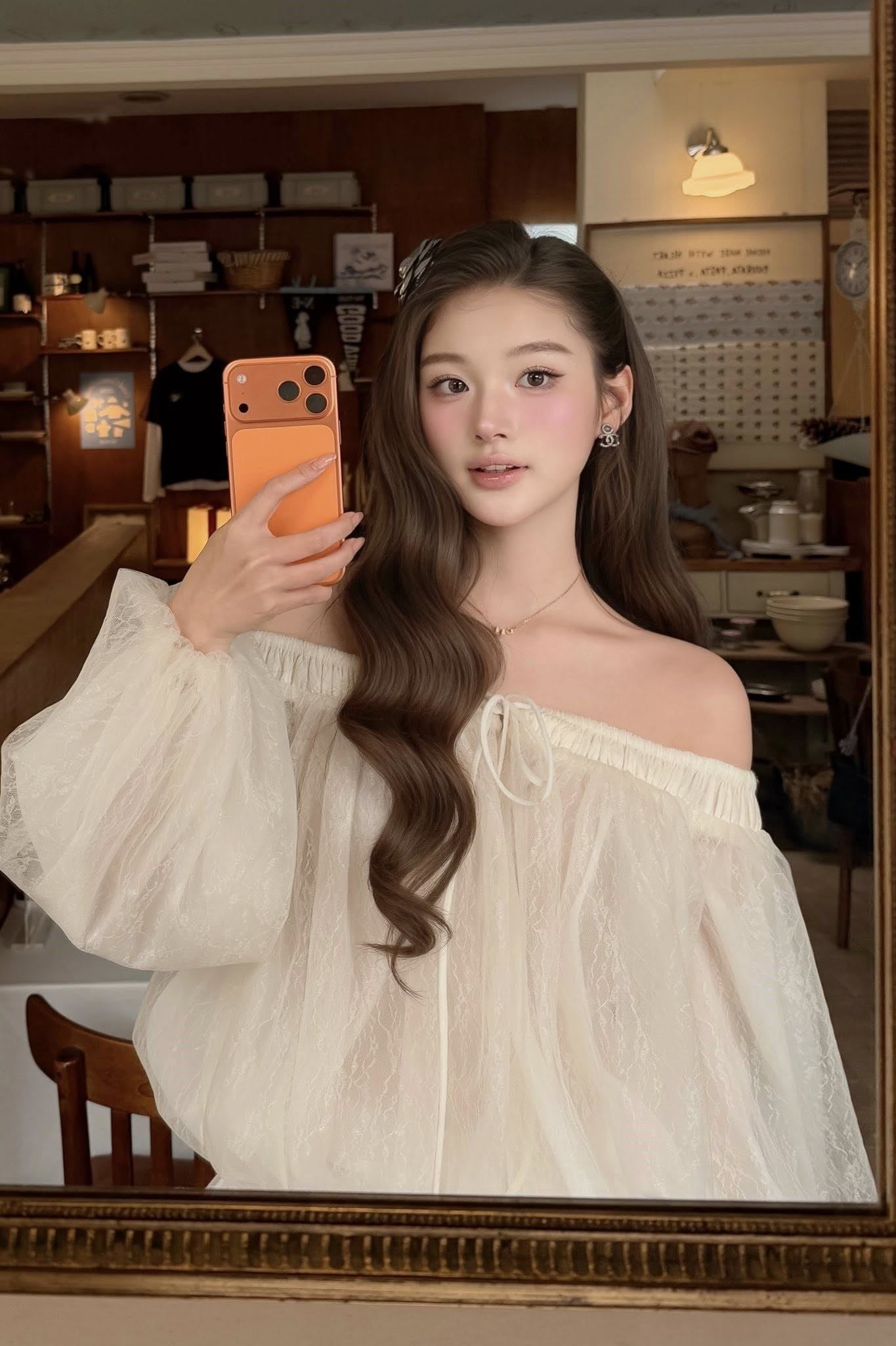 Váy tiệc dáng bí trễ vai Ivory Chiffon Off Shoulder Puff Mini Dress