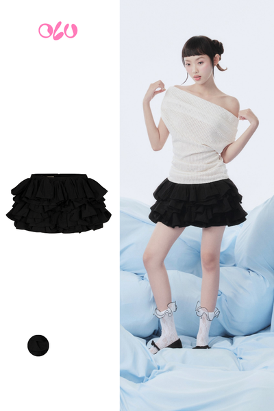  Chân váy Black Parachute Mini Tiered Ruffled Skirt 