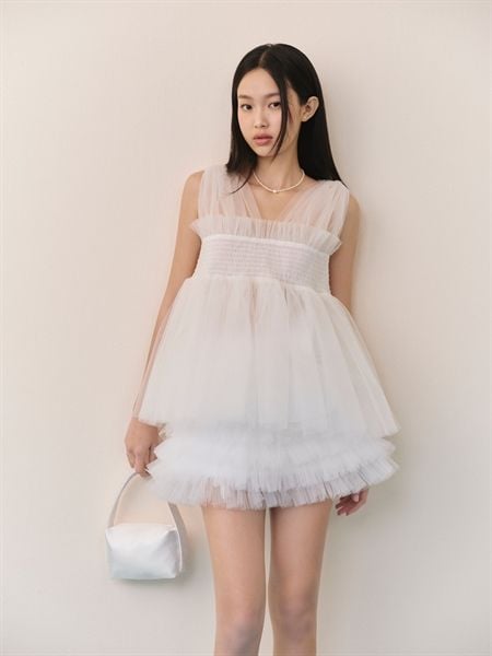 Áo lưới tầng Ivory Mesh Smocked Layered Top