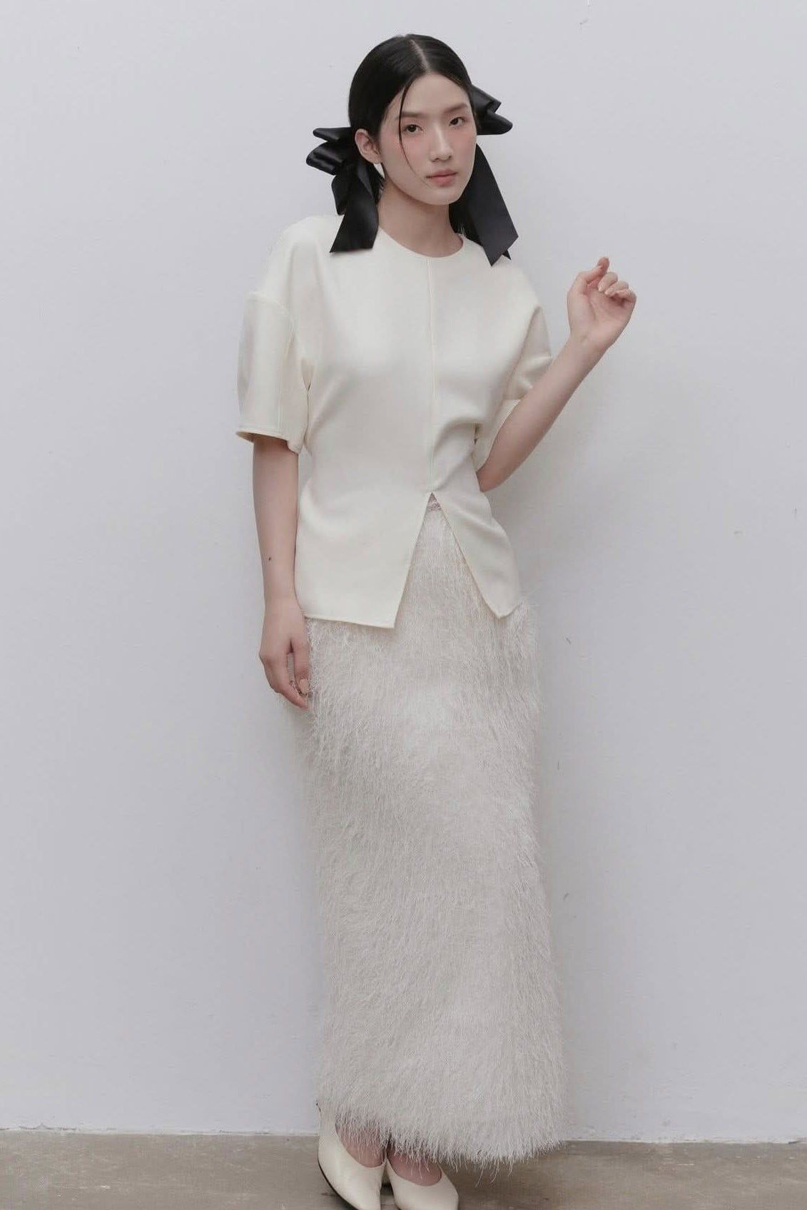 Chân váy lông White Feathered Maxi Skirt