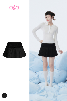  Chân váy Black Bow Pleated Mini Skirt 