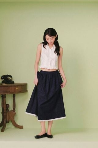 Áo kiểu thắt nơ White Cotton Bow Tie Ruched Sleeveless Top