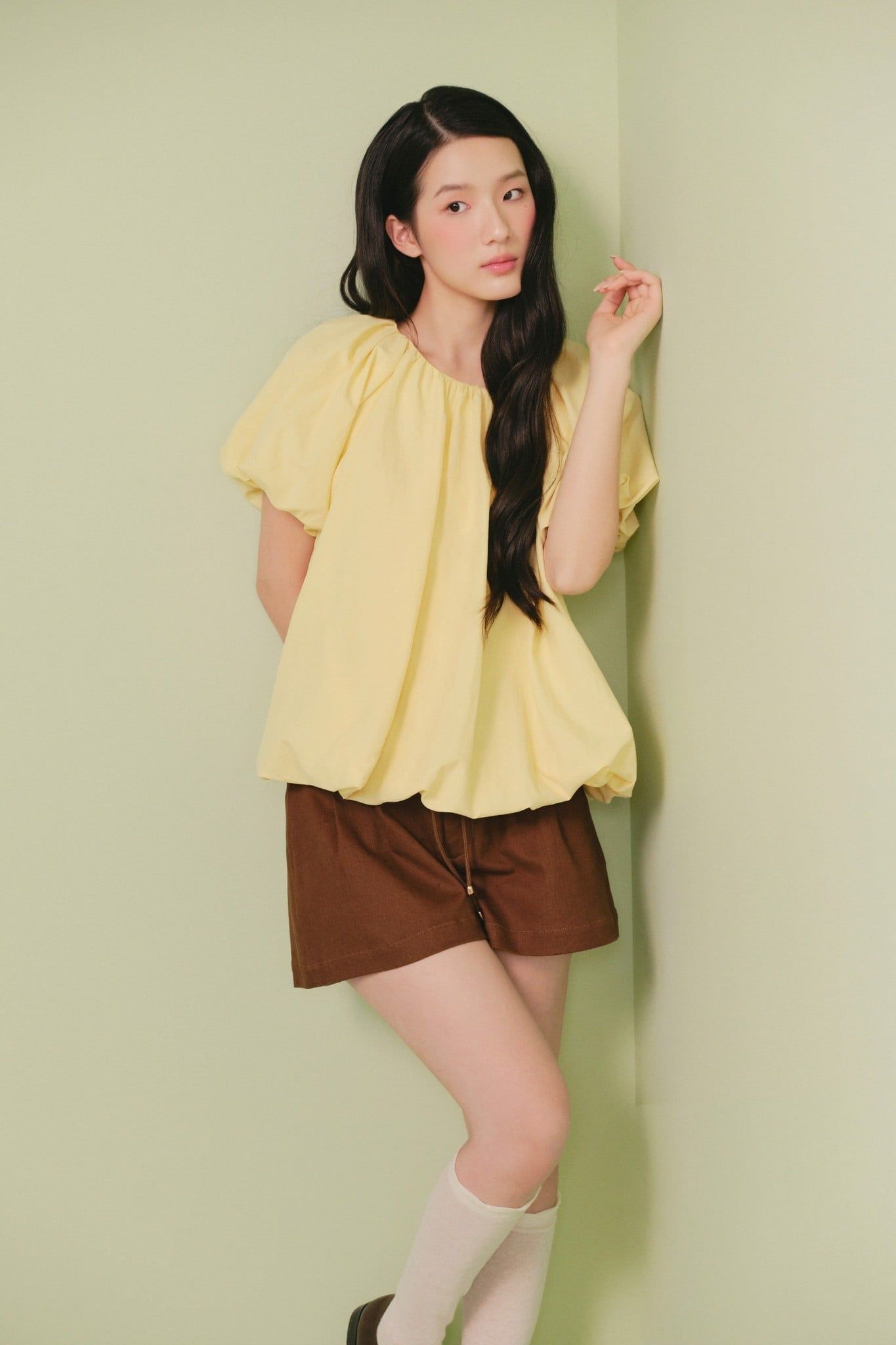 Áo bí tay bồng Cotton Puff Short Sleeve Top nhiều màu