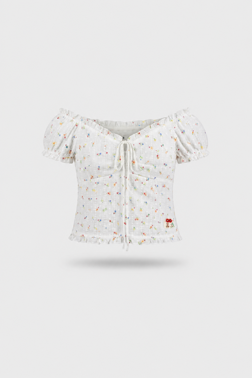 Áo cánh tiên phối bèo nhún ngực White Fleur Cotton Sweetheart Top