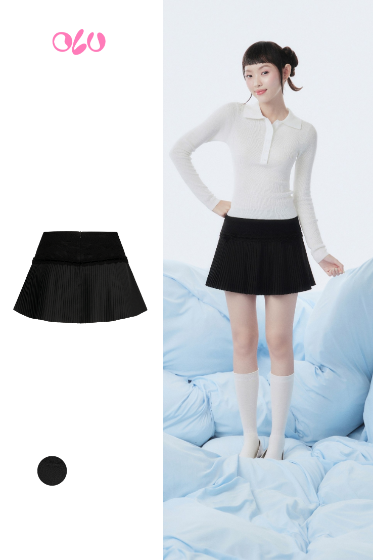 Chân váy Black Bow Pleated Mini Skirt