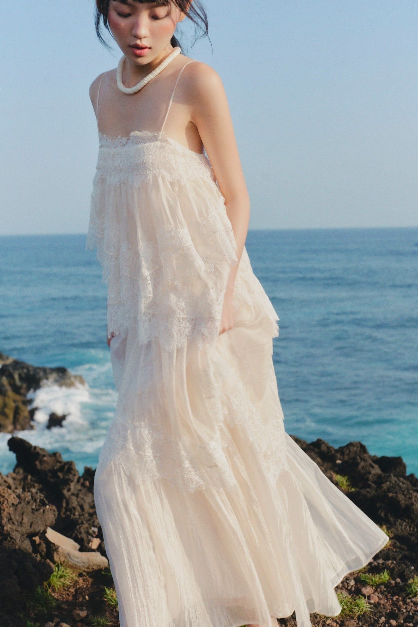 Váy maxi 2 dây Lace Chiffon Tiered Layered Maxi Dress nhiều màu