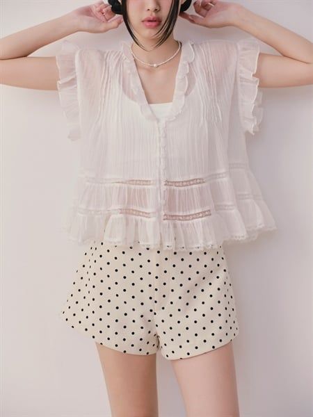 Quần Beige Kaki Polka Dot Shorts