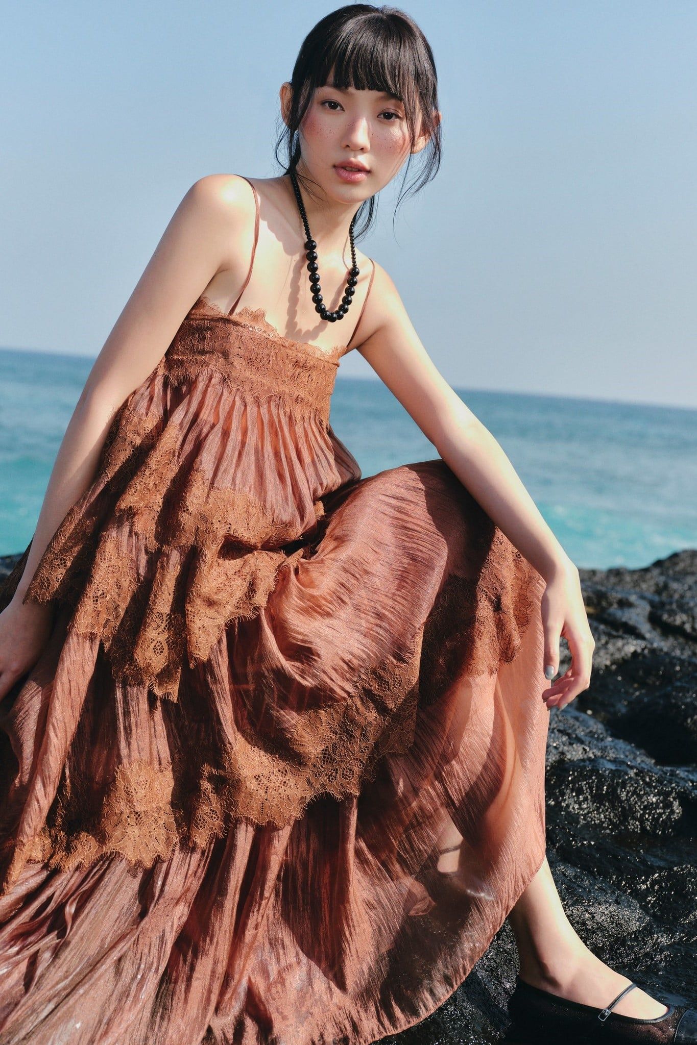 Váy maxi 2 dây Lace Chiffon Tiered Layered Maxi Dress nhiều màu