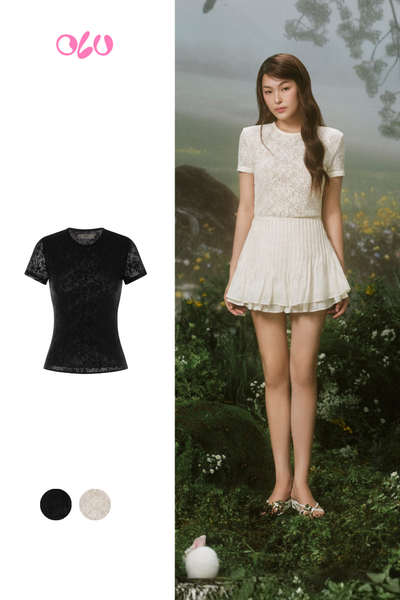  Áo Fleur Lace Short Sleeve Top nhiều màu 