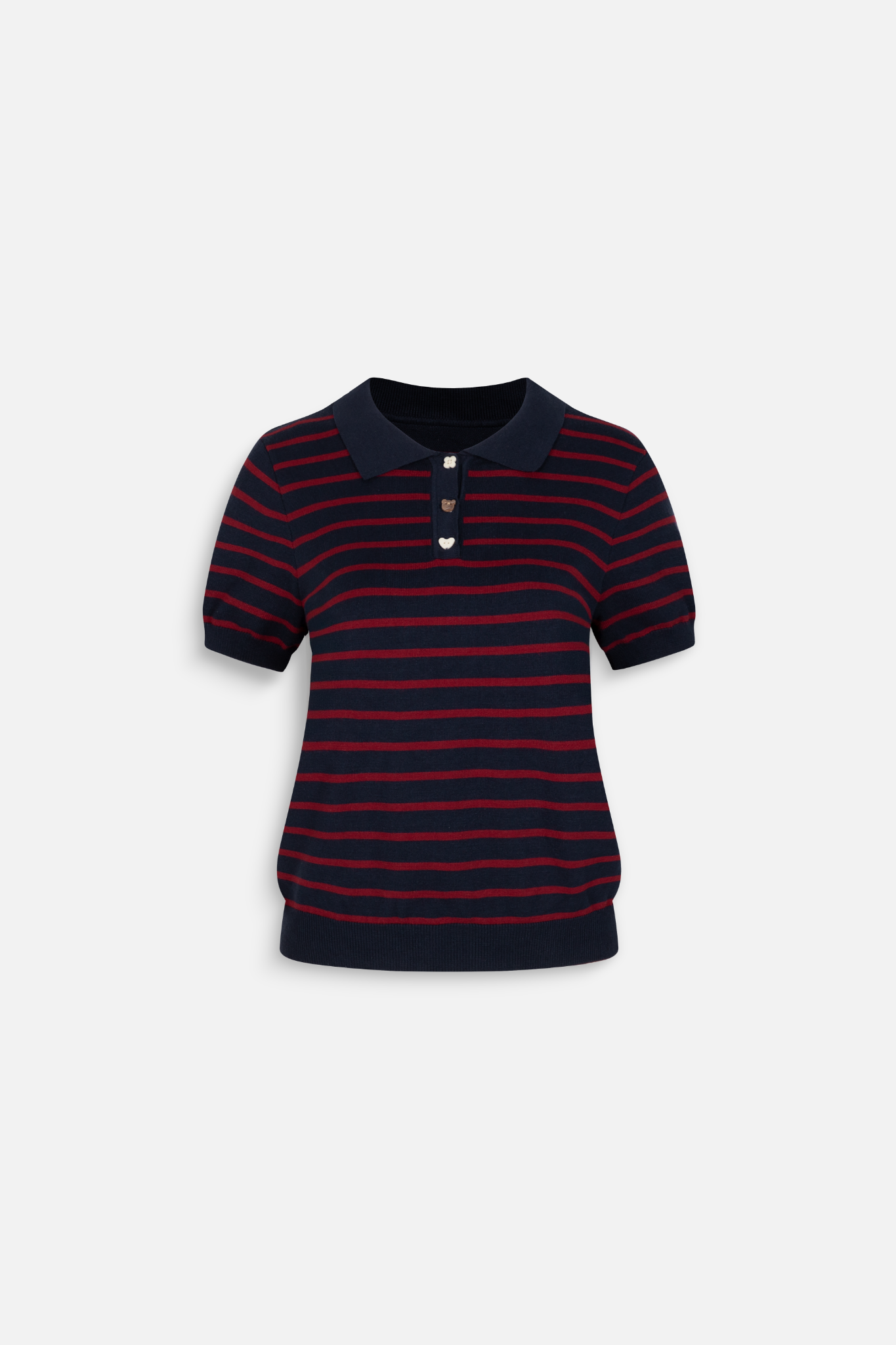 Áo Striped Knit Polo Sweetheart Buttoned Top nhiều màu