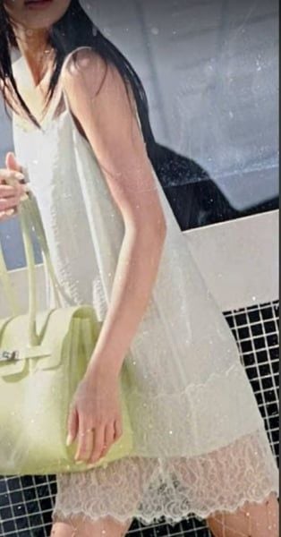 Baby Blue Silky Lace Hem Mini Dress