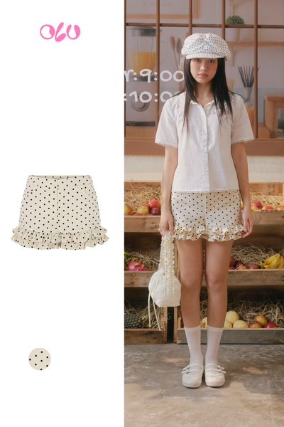  Quần Cream Kaki Polka Dot Ruffle Shorts 