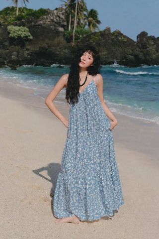 Váy maxi 2 dây Plaid Sleeveless V Neck Maxi Dress nhiều màu