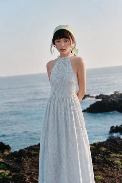Đầm xanh đen dài cổ tròn Checked Sleeveless Round Neck Maxi Dress nhiều màu