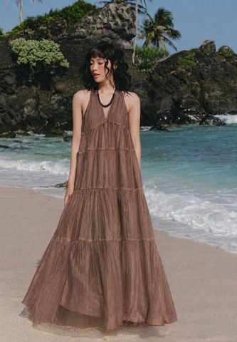 Váy maxi cổ yếm Sejal Maxi Dress in Brown