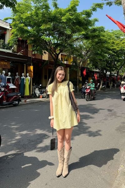  Váy babydoll Yellow Plain Babydoll 
