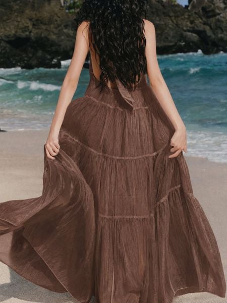  Váy maxi cổ yếm Sejal Maxi Dress in Brown 