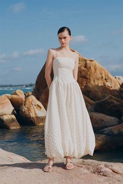 Cream Dot Strappy Maxi Dress