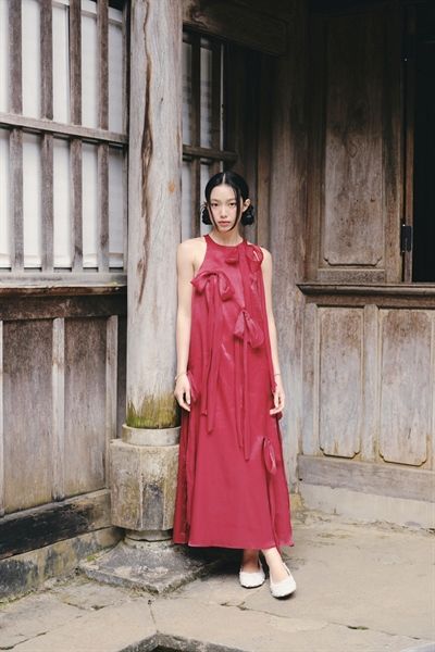 Đầm cổ yếm phối nơ Chiffon Halter Maxi Dress nhiều màu