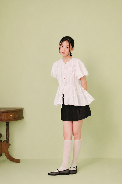  Áo Drawstring Ruffle Babydoll Shirt nhiều màu 