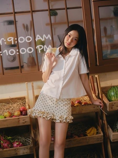 Quần short phối bèo Kaki Polka Dot Ruffle Shorts nhiều màu