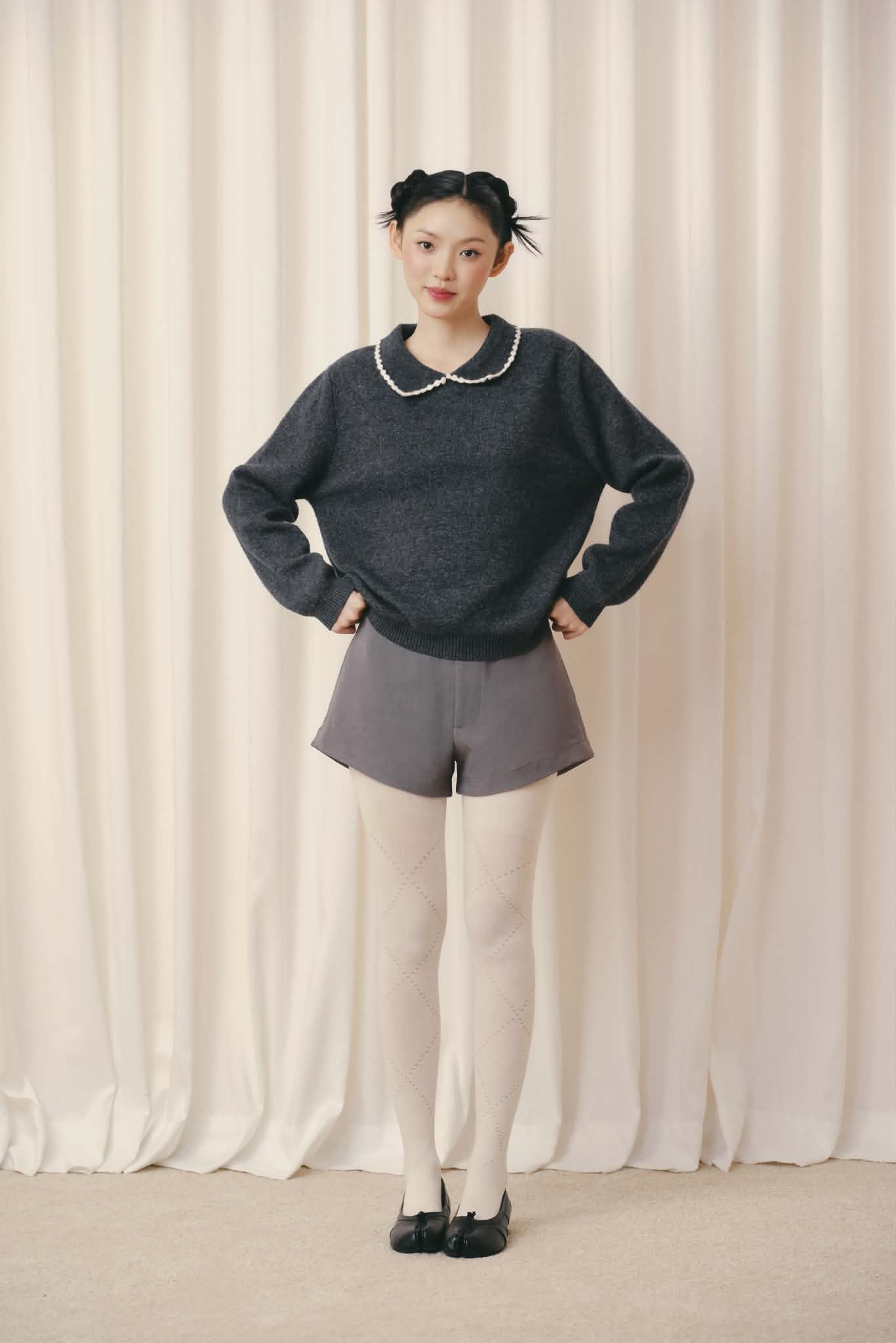 Áo len dệt kim cổ bèo Ruffled Collar Knit Top nhiều màu