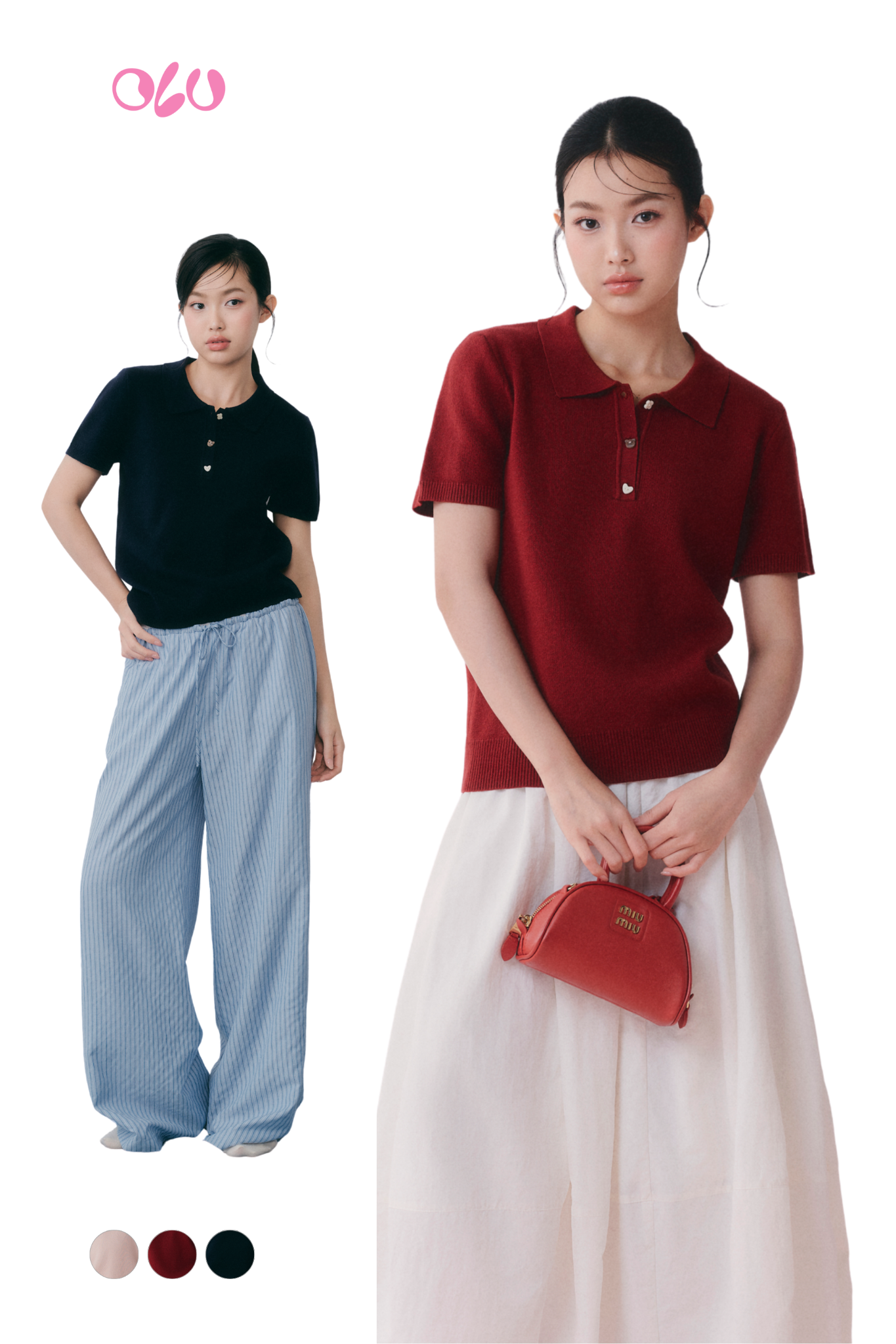 Áo Knit Polo Sweetheart Buttoned Top nhiều màu