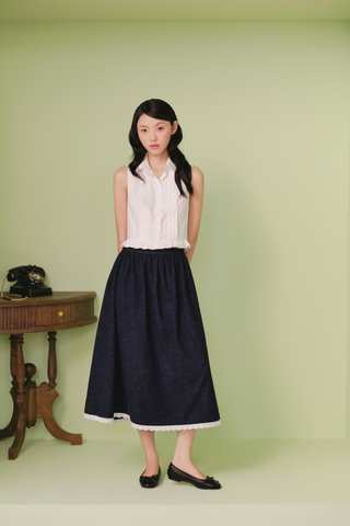 Chân váy dáng dài Navy Denim Trim Skirt