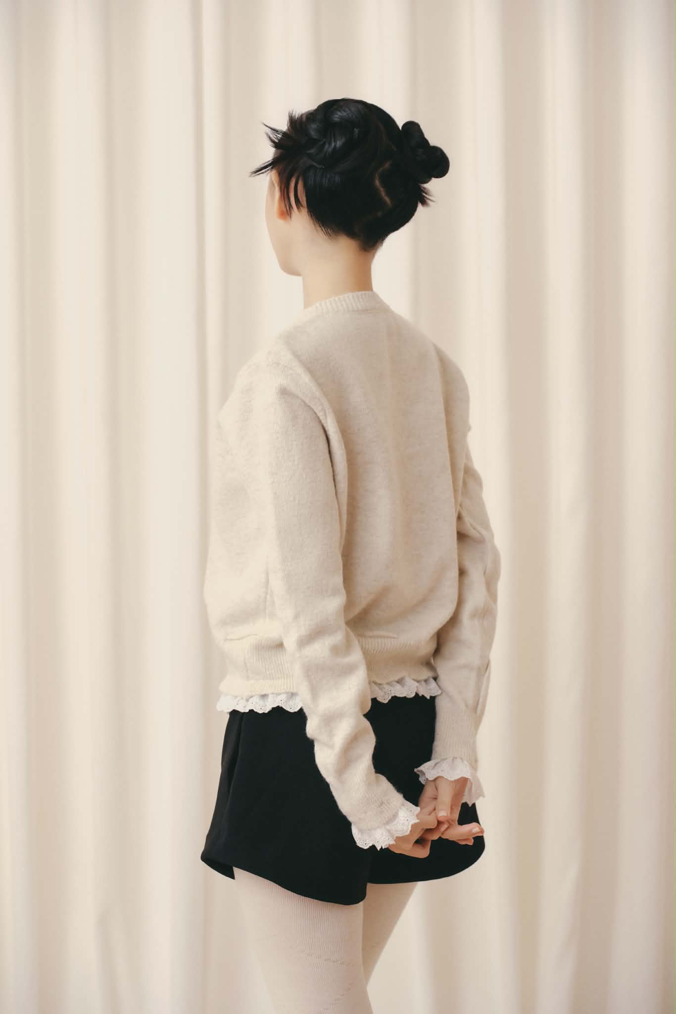 Áo len dệt kim viền trắng Knit Trim Long Sleeve Top nhiều màu