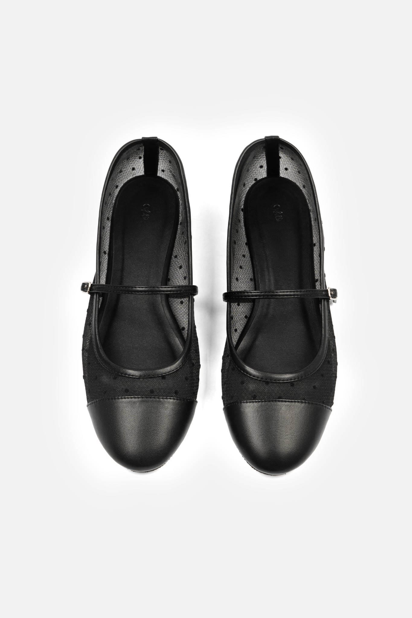  Giày búp bê Black Dot Cap Toe Mesh Ballet Flats 