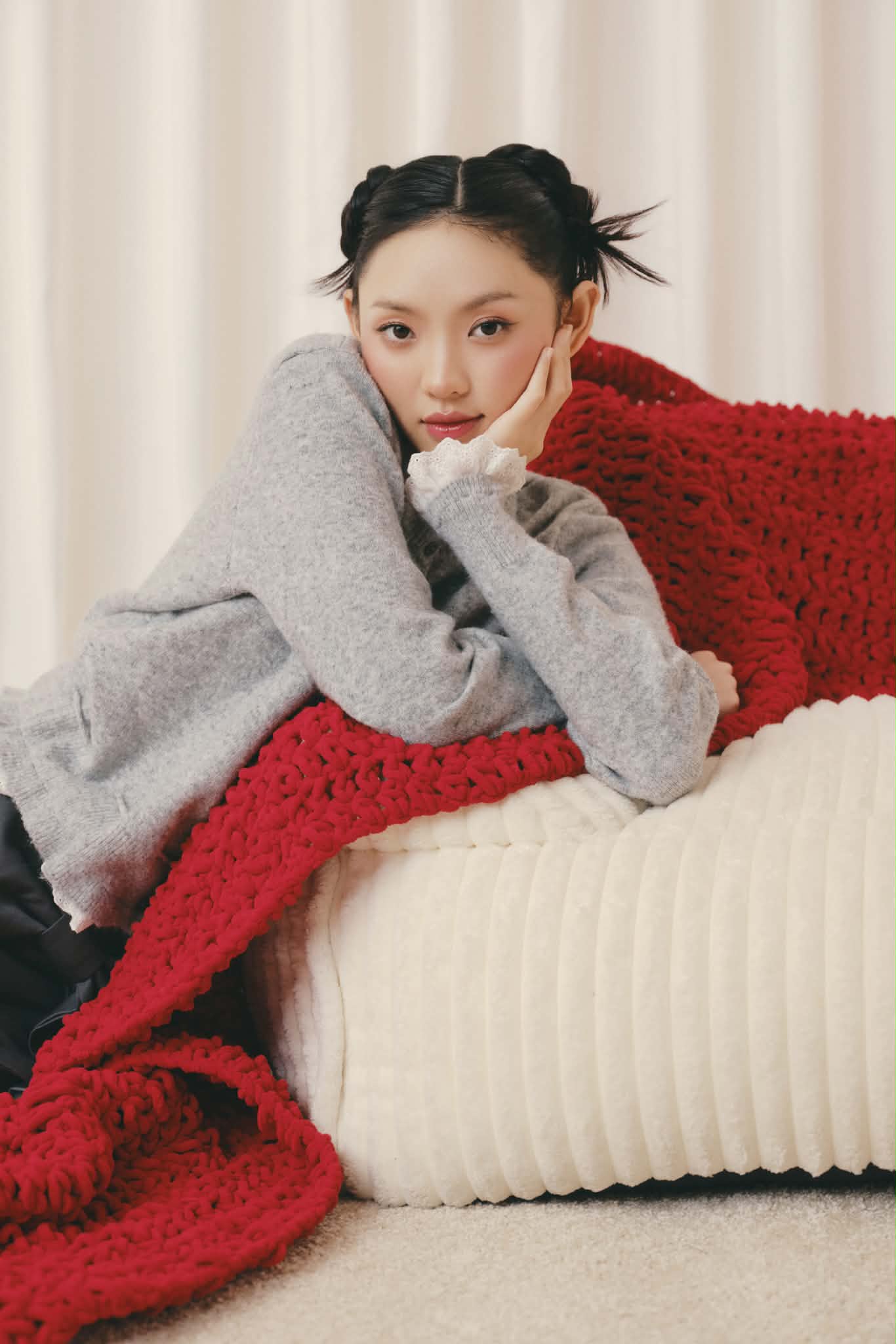 Áo len dệt kim viền trắng Knit Trim Long Sleeve Top nhiều màu