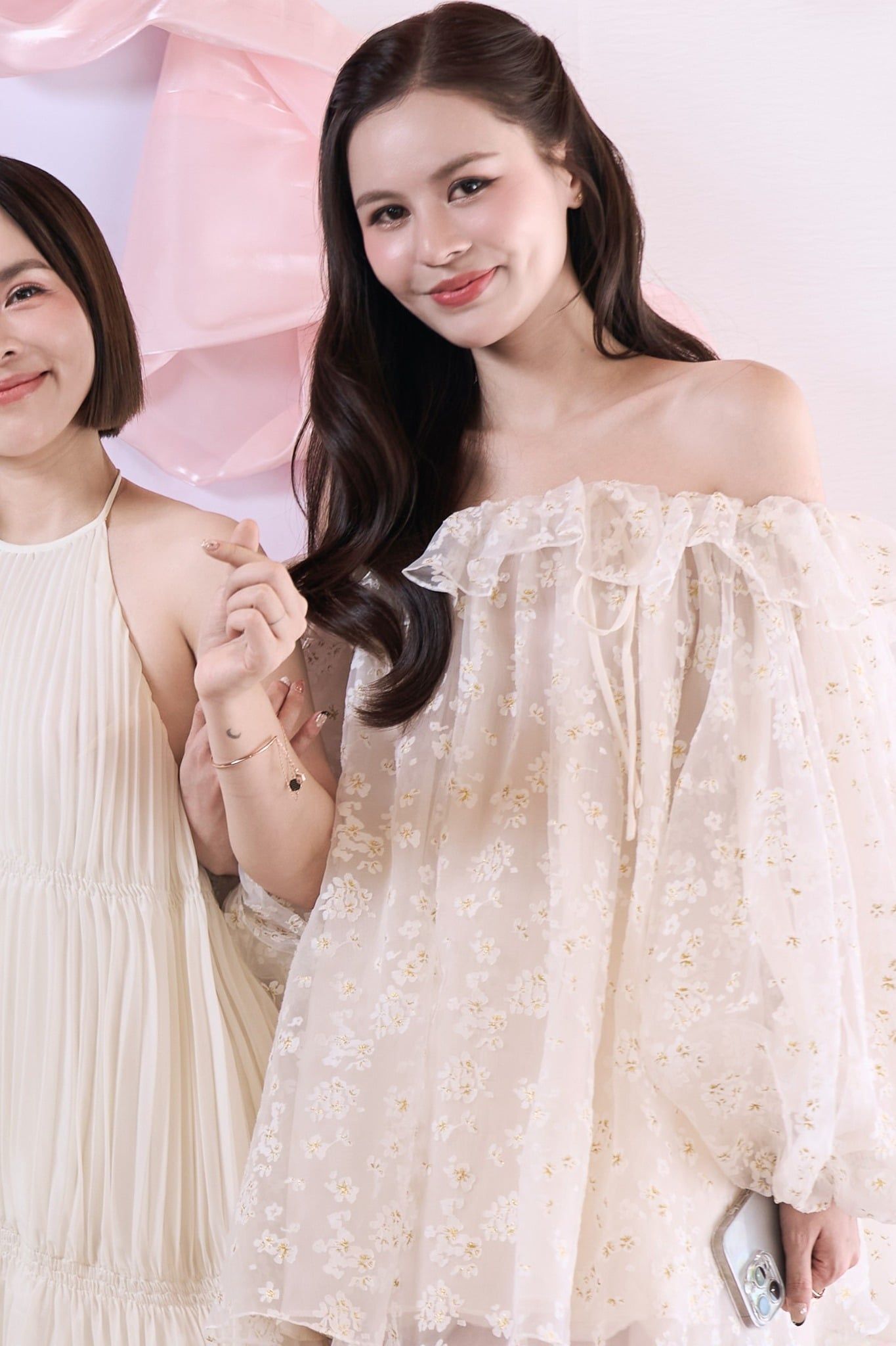 Ivory Fleur Chiffon Off Shoulder Ruffled Puff Dress