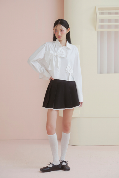  Chân váy Black Lace Trim Pleated Mini Skirt 