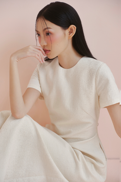  Cream Linen A Line Dress 