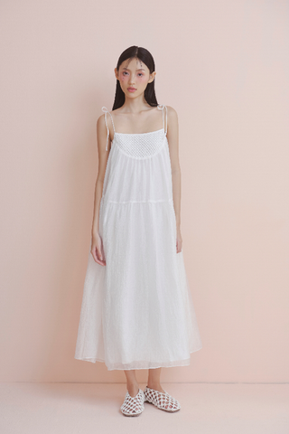 Váy babydoll cột dây White Chiffon Strappy Crochet Dress