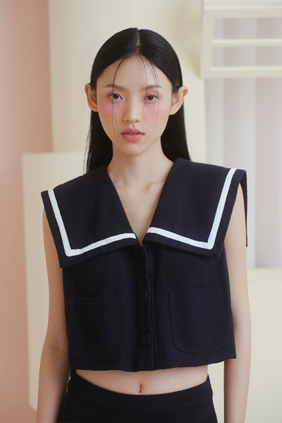  Áo Navy Sailor Collar Crop Top 