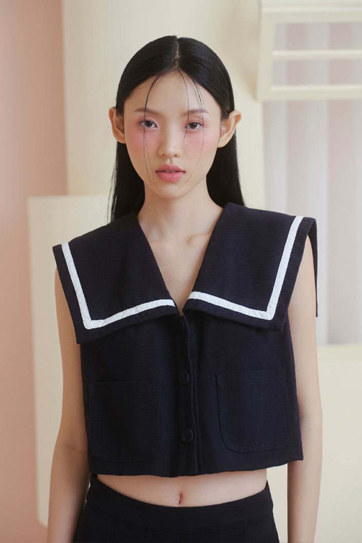 Áo Navy Sailor Collar Crop Top