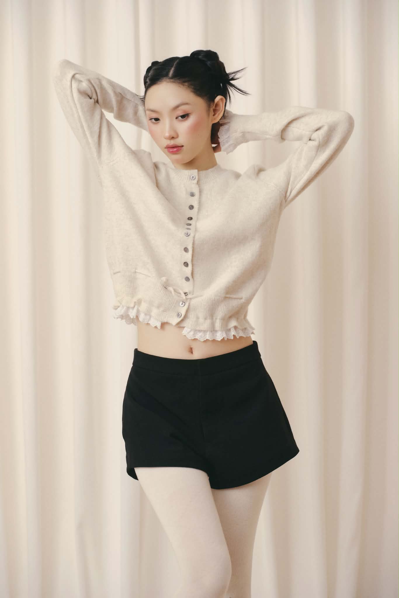 Áo len dệt kim viền trắng Knit Trim Long Sleeve Top nhiều màu