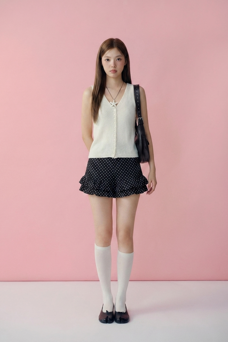 Quần short phối bèo Kaki Polka Dot Ruffle Shorts nhiều màu