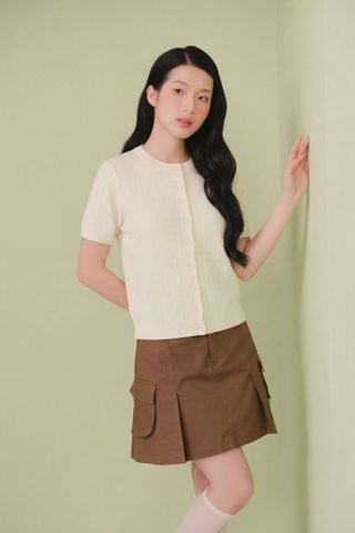 Áo len Cream Jacquard Knit Button Top