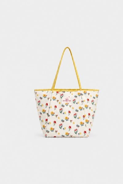  Túi tote White Floral Yellow Trim 