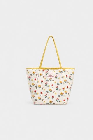 Túi tote White Floral Yellow Trim