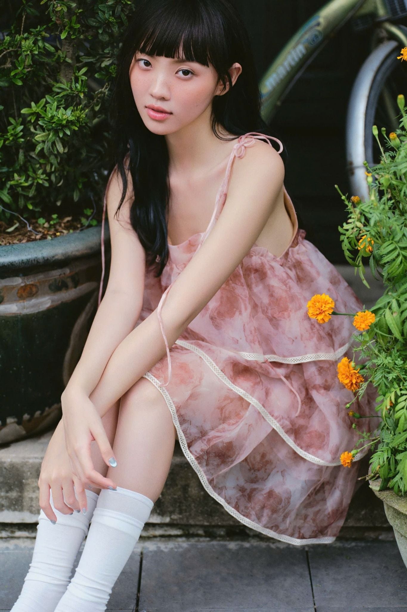 Váy hoa dáng tầng Peach Fleur Layered Ruffled Mini Dress