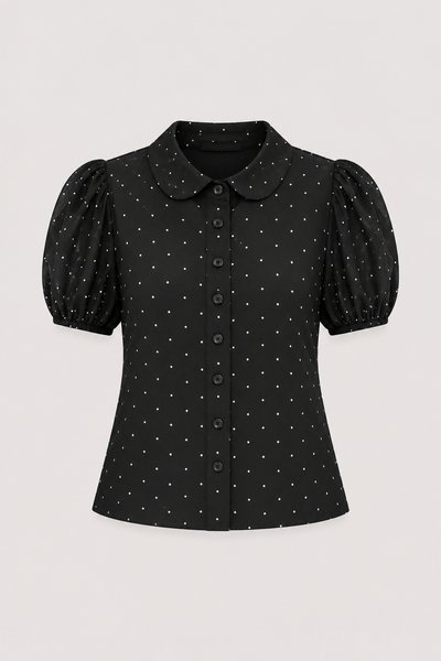  Áo sơ mi tay phồng chấm bi Black Dot Chiffon Short Sleeves Shirt 